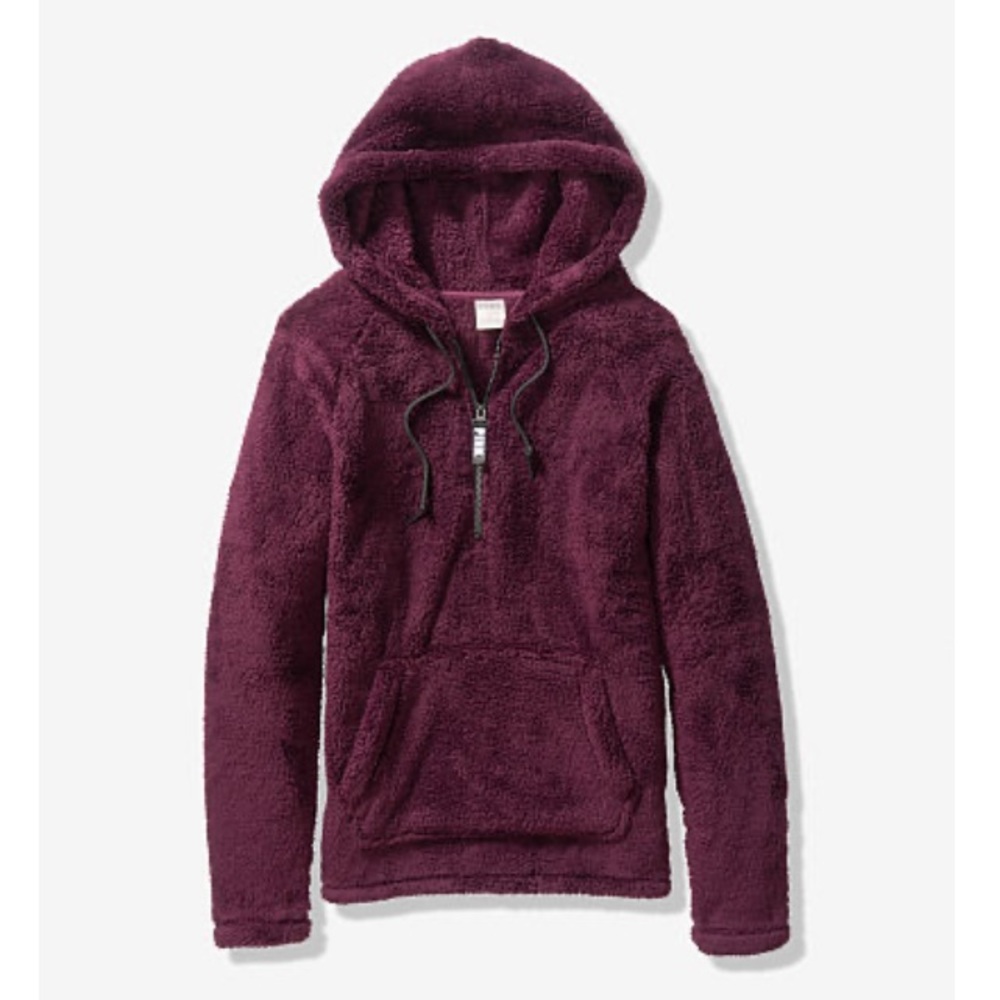 VS PINK NEW SHERPA TEDDY HALF ZIP PULLOVER